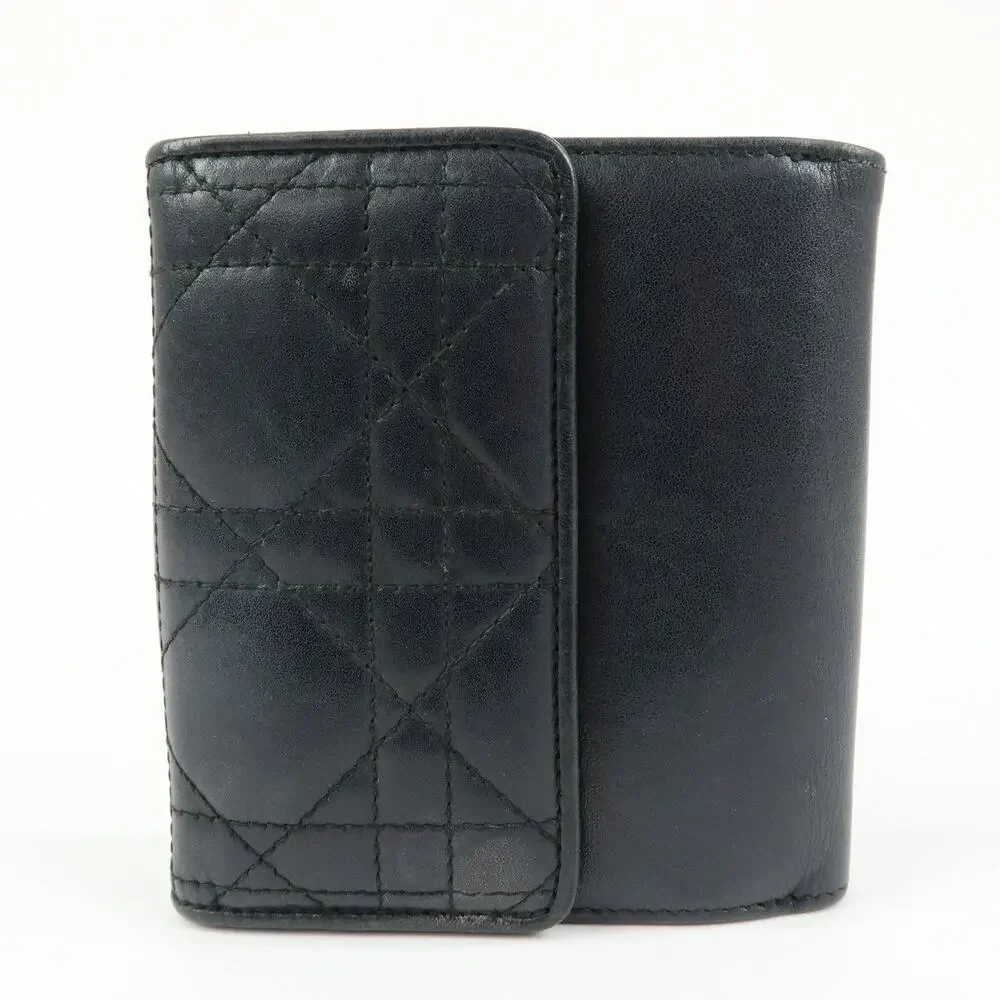 Christian Dior Cannage Lambskin Bi-fold Compact Wallet Black